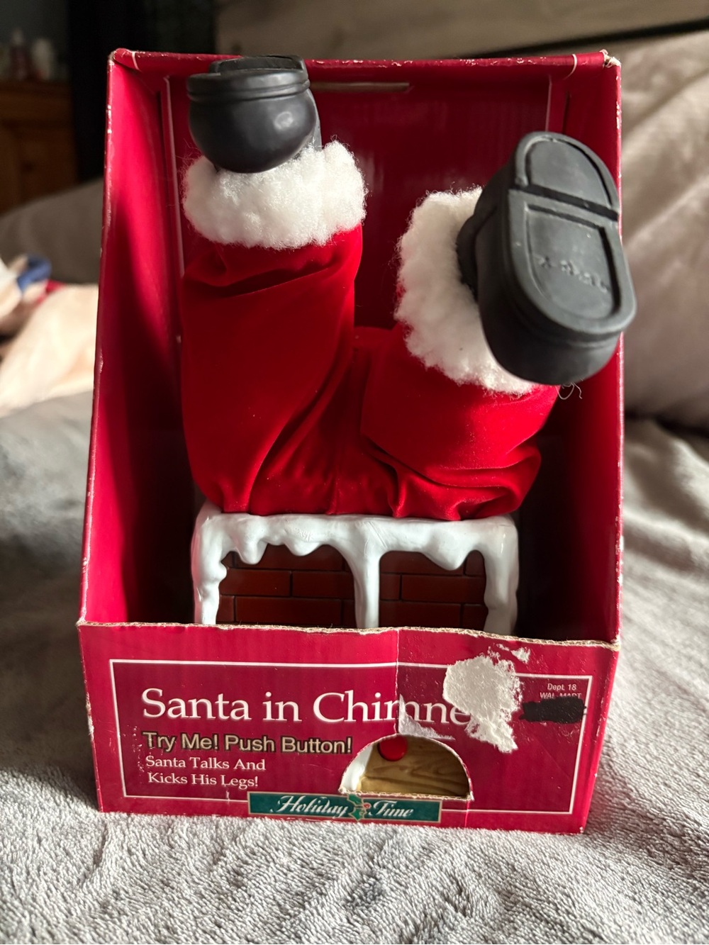 Holiday Time Red and White Santa in Chimney With Original Box